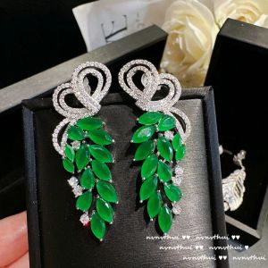 Back 2023 New Exquisite Leaf Drop Earring Simulation Emerald Vintage Dangler S Sier Women's Wedding Banquet Fine Jewelry