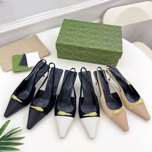 Cowhide Color Matching Slingback Sandaler Conical Heel Pumps klackar 5,5 cm Kattunge Hee Leather Sole Women's Luxury Designer Party Wedding Evening Shoes Shoes Shoe