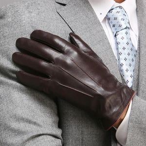 Top Quality Genuine Leather Gloves For Men Thermal Winter Touch Screen Sheepskin Glove Fashion Slim Wrist Driving EM0112738