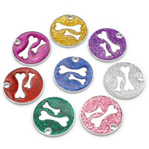 Tags Wholesale 20Pcs Dog Cat Tag Engraved Round Puppy Kitten Blank ID Name Custom Collar Tag Bone Pendant Accessories Paw Glitter