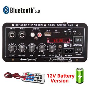 Speakers 220V 12V Digital Bluetooth Amplifier Board Subwoofer Dual Microphone Karaoke Amp Speaker Home Theater DIY Rechargable Version