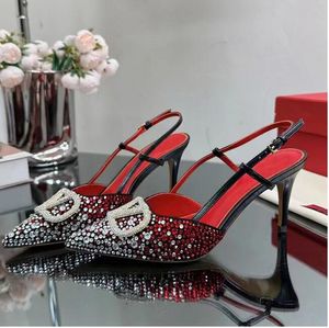 Elegant Sandals Designer Women High Heel Wedding Shoes with Rhinestone Decoration Fashion Back Empty Toe Pointed 9CM stiletto heels Dress Shoe Sexy V245645