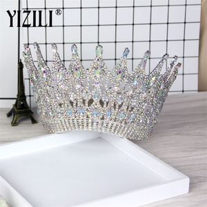 Yizili Luxury Big European Bride Wedding Crown Gorgeous Crystal Large Round Queen Crown Wedding Hair Accessories C021 2102032293