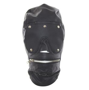 Top Grade PU Leather Full Face Mask With Zipper Muzzle Open Slave Zipper Mouth Fully Enclosed Headgear Hood For Role Play Sexy A3407248