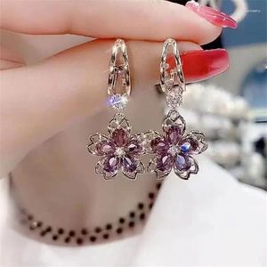 Dangle Earrings Fashion Trend Unique Design Elegant Delicate Vintage Purple Crystal Petal Women Jewelry Party Premium Gifts Wholesale