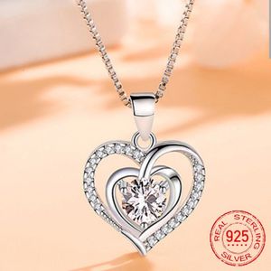 Original sólido 925 prata corrente gargantilha colar de cristal luxo cz amor coração pingente colares feminino festa jóias presentes303x