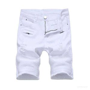 Designersummer Mens denim Slim Casual Kne Length Short Hole Jeans For Men Straight Bermuda Masculina White Black Red Designer