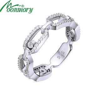 Ringar Moonmory Real 100% Sterling Sier CZ Full Crystal Move Stone Ring for Women European Trendy Fine Textured Wedding Jewelry