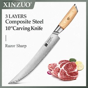 Facas de cozinha XINZUO 10 Faca de escultura em aço inoxidável 10Cr15CoMoV Núcleo de aço Faca de chef Faca de cozinha Aço composto de 3 camadas com caixa de presente Q240226