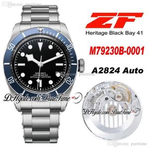 ZF 2016 Shield 41 mm A2824 Automatyczne męskie zegarek Blue Bezel Black Dial Stal nierdzewna Bransoletka Edy ETA Puretime Pttd C10b2248z