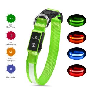 Collars MASBRILL Dog Collar Adjustable Tactical Dogs Collars Pet Luminous Flashing Necklace Pet Led Collar For Small Big Dogs Supplies