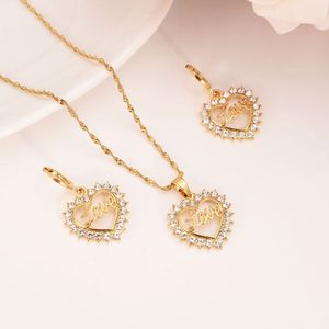 Fashion love Heart White Cz Crystal 22 K 23 K 24 K Thai Baht Fine Gold Plated Earring pendant Necklace Jewelry Sets Women297l