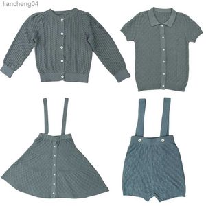 Family Matching Outfits 2024 Brother Sister Sets Matching Clothes Holiday Boys Girl Knitted Dress Outfit Teenagers Suit Shirt Cardigan Skirts Baby Short