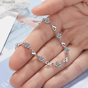 Perlen Edle 925 Sterling Silber Zirkon Herzförmige Armbänder kristalle Für Frauen Valentines Geschenk Hochzeit party nette Schmuck YQ240226