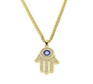 New Blue Evil Eye pendant necklaces Hamsa Hand of Fatima Charm Long Cuban chains For womenmen Hip Hop Fashion Jewelry6650673
