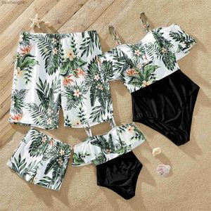 Passende Familien-Outfits, Sommer-Familien-passender Badeanzug, einteiliger Pflanzen-Volant-Plumeria-Druck, passende Familien-Badeanzug-Badebekleidungs-Kleidungssets