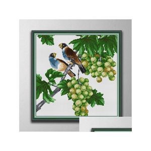 Narzędzia rzemieślnicze Dwa papugi 5 DIY Cross Stitch Haftowe Zestawy robót igłowych Zliczone Drukuj na płótnie DMC 14ct 11ct Tkanina Dostawa Home Dhqan