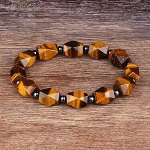 Frisado natural facetado tigre olhos pedra reiki pulseiras homens moda energia hematita contas pulseiras para mulheres alma jóias presente pulsera yq240226