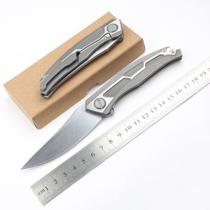 1st Ny A2296 High End Flipper Folding Knife M390 Stone Wash Straight Point Blade CNC TC4 Titaniumlegering Handle Ball Bearing Washer EDC Pocket Knives