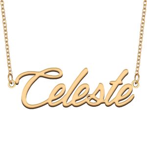 Celeste Nameplate Gold Custom Name Necklace Personalized Pendant for Men Boys Birthday Gift Best Friends Jewelry 18k Gold Plated Stainless Steel