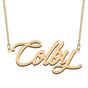 Colby Targhetta in oro Collana con nome personalizzato Ciondolo personalizzato per uomo Regalo di compleanno per ragazzi Gioielli per migliori amici Acciaio inossidabile placcato oro 18k