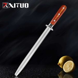 Facas de cozinha XITUO Professional Alloy Steel Round Shank Sharpening Rod Kitchen Knife Sharpener Faca Tesoura Tesoura Afiar Sistema de Pedra Q240226