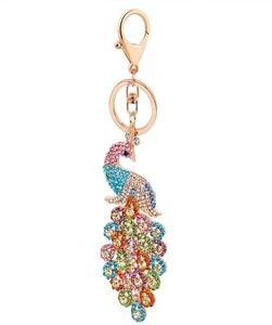 10pcslot Women Peacock Keychain Bling Rhinestone Key Chain Elegant Colorful Peacock Animal Key Ring Bag Pendant Charm Keyring116994