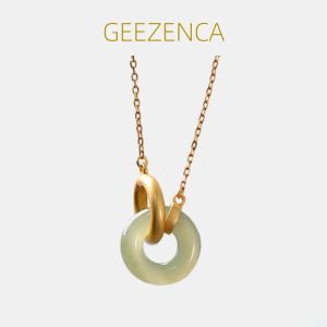 Necklaces Hetian Jade Jasper Pendant Necklace S925 Silver Gold Plated Fine Jewelry Women Double Circles Choker Necklace Trendy Party Gift