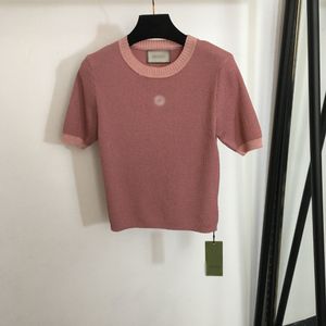 ÜCRETSİZ Nakliye 2024 Pembe/Sarı/Kahve Logosu Kısa Kadın Tees Designer O yaka Kısa Kollu Örgü Kadın Tişörtleri Sweaters 22689