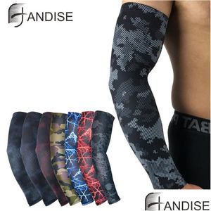 Spor Eldivenler Erkekler Güneş Bisiklet Kılıfları Kol Isıtıcıları Nefes Alabilir Hızlı Kuru UV Koruma Camo Sleeve Lycra Koşu Kam Golf Eers Del Del Dh6SQ