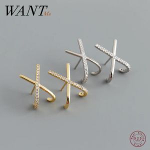 Charm Wantme 925 Sterling Silver Böhmen Punk Letter X Cross White Zircon Studörhängen för kvinnor Charms Party Rock Jewelry Gift 2021