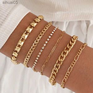 Beaded Diezi Vintage Multilayer Gold Color Thick Chain Armband för kvinnor Simple Fashion Crystal Rhinestone Armband Set Smycken YQ240226