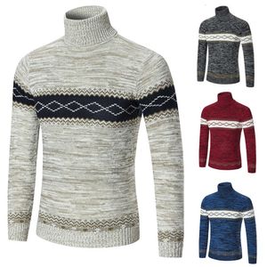 Höst- och vinterhög krage Nya män mångsidiga trendiga stickkläder, europeisk och amerikansk enkel diamant pullover -tröja