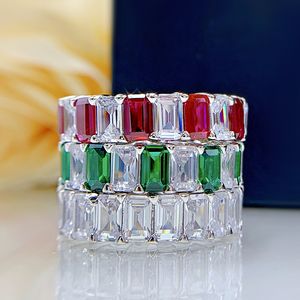 Rulalei Victoria Wedding Rings Fine Jewelry Soild 100% 925 Sterling Silver Emerald Cut Ruby Moissanite Diamond Women Engagement Finger Ring Gift Never Fade