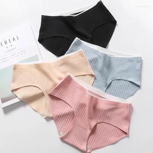 Women's Panties Mid-waist Cotton Underwear File Seamless One-piece Briefs Solid Color