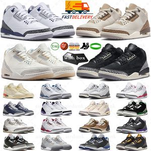 Com caixa Jumpman 3 Tênis de basquete mens 3s Midnight Navy Medellin Sunset Branco Cimento Fogo Vermelho Pinho Verde Cardeal Racer Azul Escuro Iris UNC Mulheres Treinadores Sapatilhas