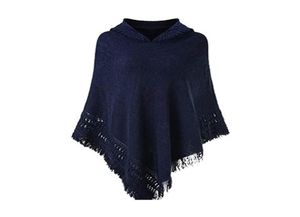 Sciarpe Donna Inverno lavorato a maglia Poncho con cappuccio Mantello Tinta unita Crochet Frange Nappa Scialle Avvolgere Oversize Pullover Mantello Maglione7317979