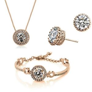 Drop Ship 18k Gold Plated Austrian Crystal Necklace Armband örhängen smycken Set för kvinnor damer kvinnliga bröllop smycken 3 st set287j