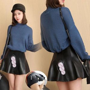 Skirts Invisible Open Outdoor Sex Pants Pu Sexy Womens Y2K Leather Skirt High Wiast Stretchy Cute Mini Pleated Short Skort Clubwear