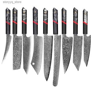 Kitchen Knives AMBER Kitchen Knife Set VG10 Damascus Steel Chef Knife Kitchen Accessories Professional Chef knives Cooking Tools Q240226