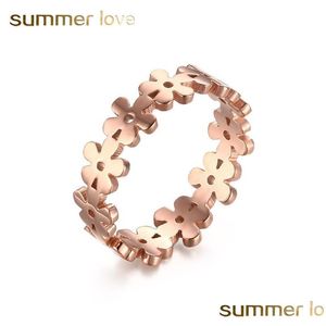 Cluster Ringe Neue Hohe Qualität Weibliche Nette Süße Blume Fingerring Rose Gold Verlobungsringe Für Frauen Mode Edelstahl Dhgarden Dhr5W