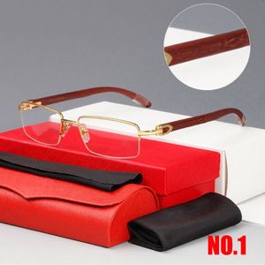 Frameless Hela ram Halvramglasögon Trä solglasögon för män Kvinnor Fashion Glasögon Rimless Brown Lenss Gravering Carved T297s