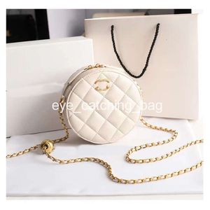 Bolsa pequena redonda para bolo, nova corrente lingge, elegante, um ombro, crossbody, textura de couro genuíno, telefone versátil feminino