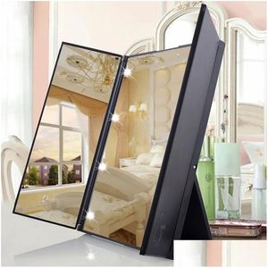 Mirrors High Quality Trifold Makeup Mirror With Led Light Portable Travel Compact Pocket Fold Cosmetic Drop Delivery Home Garden Dh4Tm