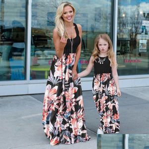 Dopasowanie rodzinnych stroje Summer Mommy and Me Dress 2023 Mother Kids Fashion Drukuj ubrania dla dzieci