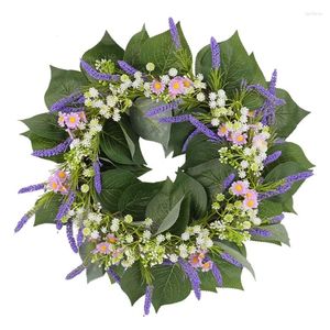 Flores decorativas p82d elegante círculo floral rosa flor porta grinalda com licença verde para casamentos dianteiros parede versátil e durável