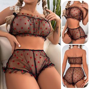 Feiyun Winter Sexy Underwear Wrapped Chest Underwear Set Sleepwear Womens Love Printed Home Clothing Set 345 230615