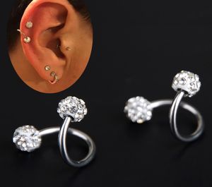 10pc Crystal Double Balls Twisted Helix Lage Earring Piercing Body Jewelry Gauge 18G S Ear Labret Ring Steel5102395