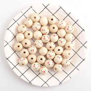 Necklaces 100pcs Round Smile Face Wooden Loose Beads Natural Wood DIY Jewelry Bracelets Necklaces Craft Kits Making Beaded Accessories