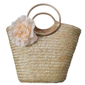 Evening Bags Casual Flower Rattan Large Capacity Tote Round Handle Wicker Woven Women Handbags Summer Beach Big Straw Bali Travel 245q